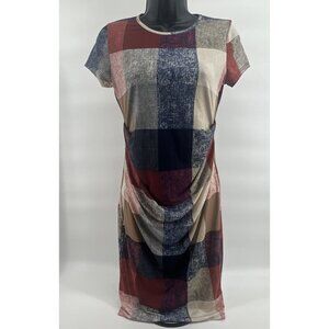 My Bump Luke 2:40 Plaid Short Sleeved Bodycon Maternity Rouched Dress Small S